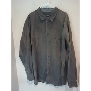 Michael Brandon Mens 3XLT Gray Button Up Shirt Long Roll Tab Sleeve Work Utility